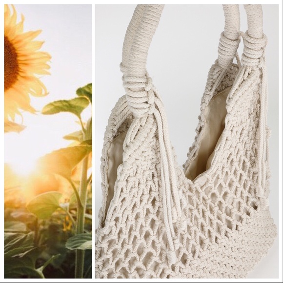 Hand Crafted Macrame BohoCanvas Large Shoulder Bag - Picture 3 of 8